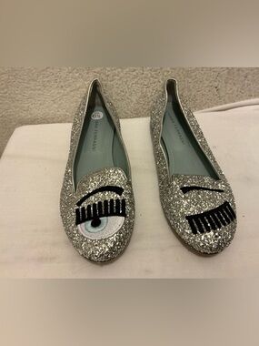 Chiara Ferragni Silver Glitter Eye Flats